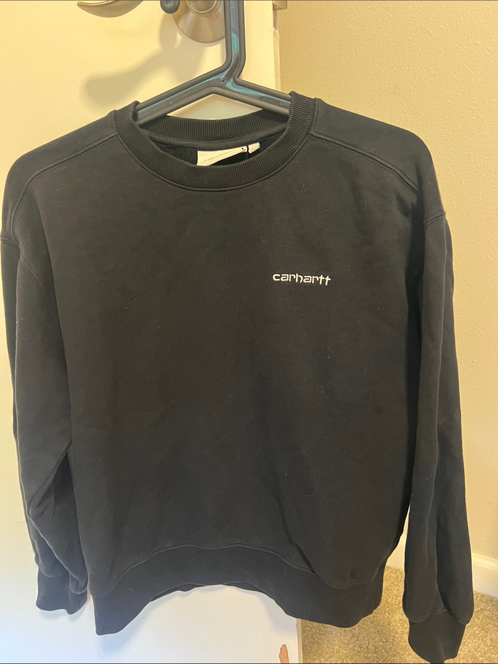 Carhartt Women’s Black Crewneck Sweatshirt with Small White Logo